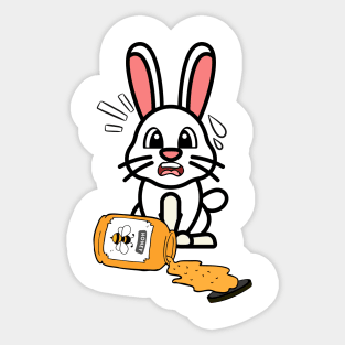 Cute bunny spilled a jar of honey Sticker